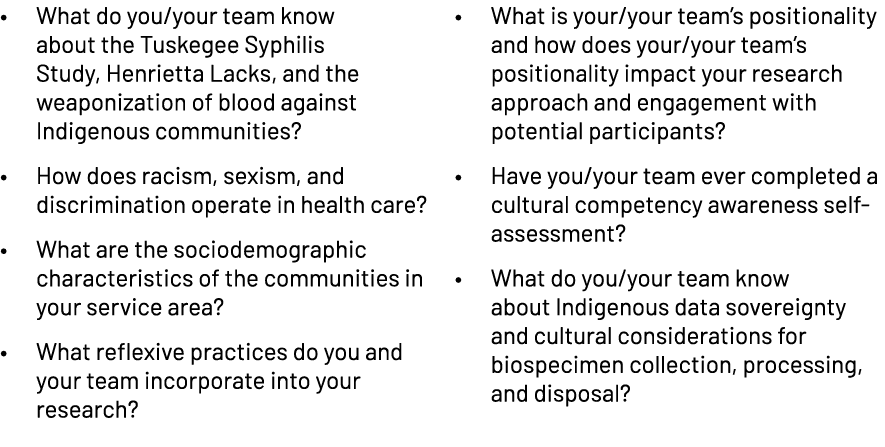 • What do you/your team know about the Tuskegee Syphilis Study, Henrietta Lacks, and the weaponization of blood again...